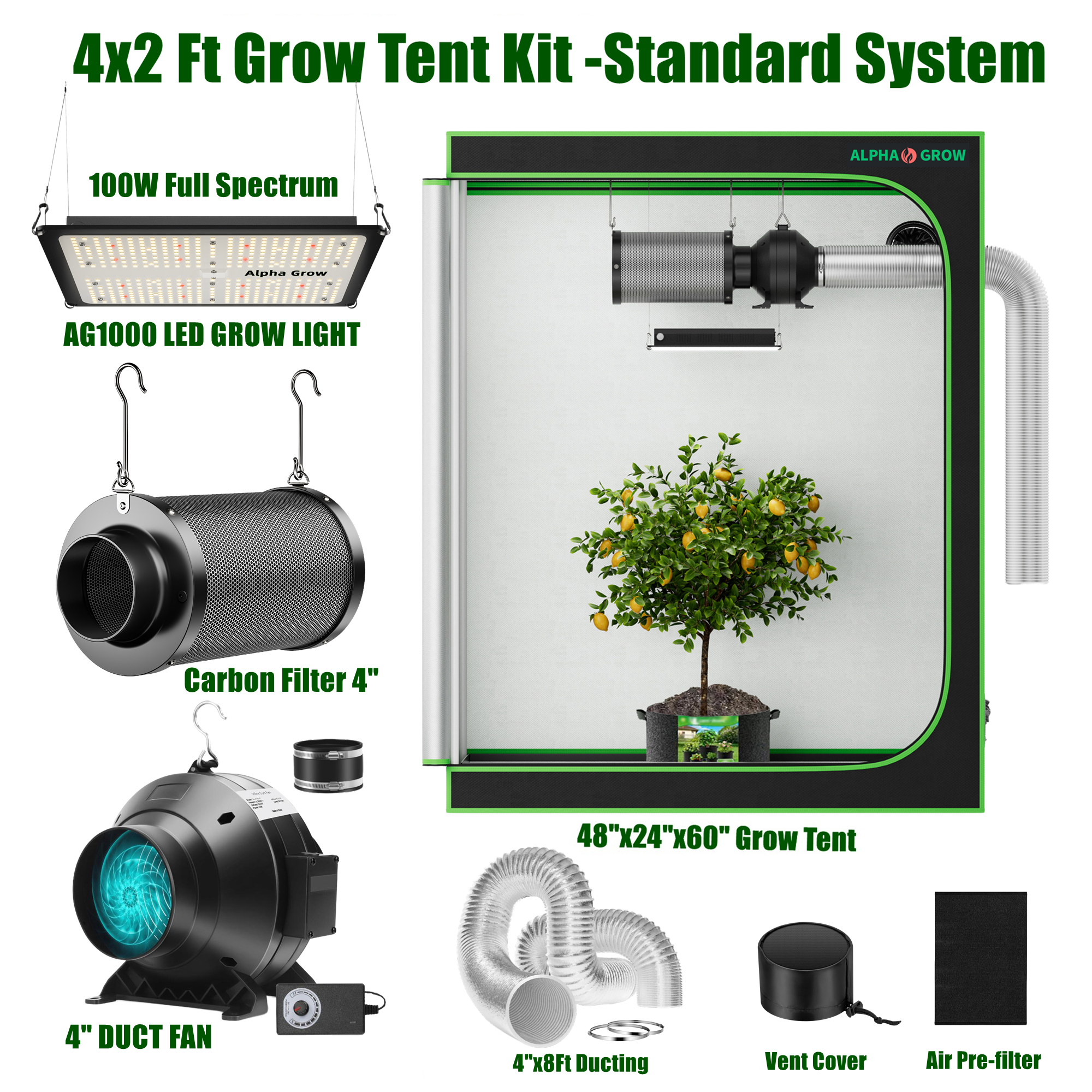 Grow Tent Complete Kit - ALPHAGROW 4x2 ft. Grow Tent Kit